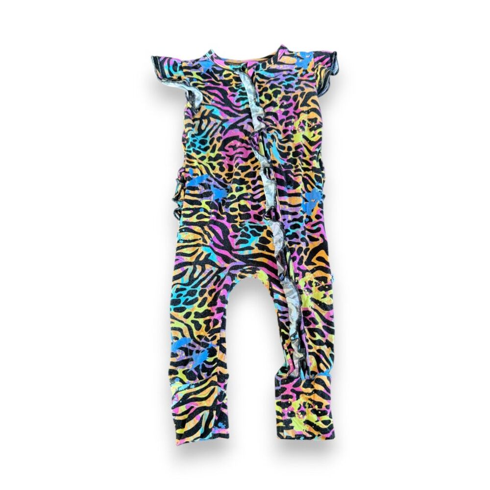Bums and Roses Party Animal Bamboo Ruffle Romper 6-9 Months Short Sleeve VGUC